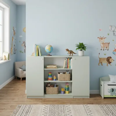 3 Bölmeli 2 Kapaklı Kitaplık Ihlamur Yeşili