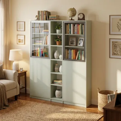 Cam Kapaklı Kitaplık Ihlamur Yeşil