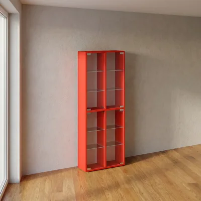 67x174x25 cm ölçülerindeki cam kapaklı hobi vitrinimiz, hobi odası, çalışma odası ve oturma odası için mükemmel bir depolama çözümü sunar. Kırmızı