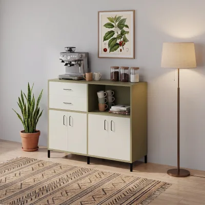 120 cm genişliğinde, 100 cm yüksekliğinde ve 42 cm derinliğinde kahve köşesi dolabı ile evinize şıklık katın. Sardunya/Ihlamur Yeşili